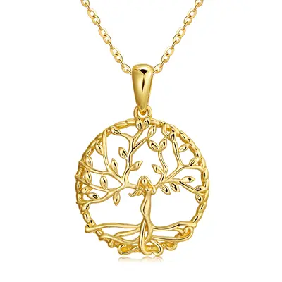 14K Gold Tree Of Life Pendant Necklace with Cable Chain
