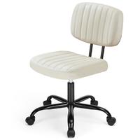 Compact Office Chair - Height Adjustable Rolling Swivel Desk Chair with PU Leather, Armless Task Chair for Small Spaces, Home...
