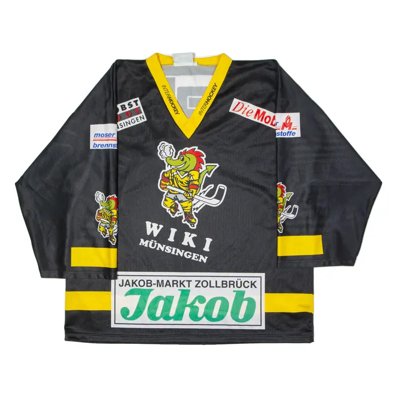 YVETTE Swiss Ice Hockey Mens Jersey Black 3/4 Sleeve 90s V-Neck XL