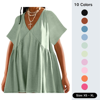 Yeokou Womens Summer Mini Dress Casual Short Sleeve Loose V Neck Swing Sundress with Pocket