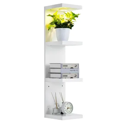 Garvee 4Tier White Floating Shelves with Remote Control LED Lights, Wall Mounted Display Shelf, Space-Saving Storage for Livi...