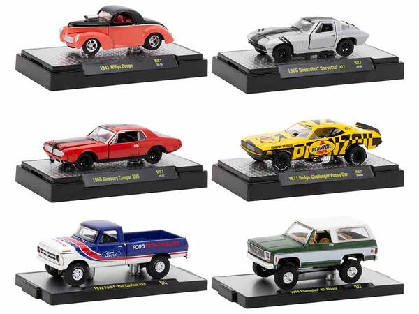 Auto-Thentics 6 piece Set Release 87 IN DISPLAY CASES Limited Edition 1/64 Diecast Model Cars by M2 Machines