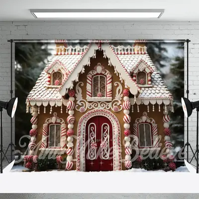 Cute Candy House Christmas Backdrop For Photo Shoot - Aperturee