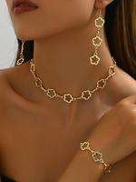 Flower Design Jewelry Set, Fashion Choker Necklace & Dangle Earrings & Bracelet, Fashion Jewelry for Party, Daily Decor, Tren...