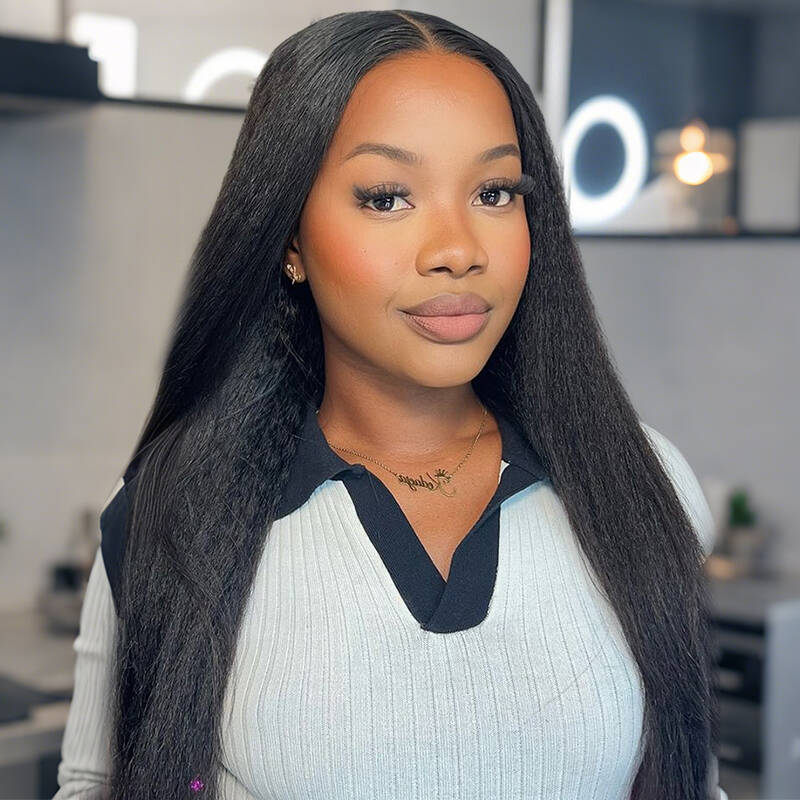 ISEE Kinky Straight Wear Go Glueless Wigs Pre Plucked Natural Hairline Lace Closure Wig