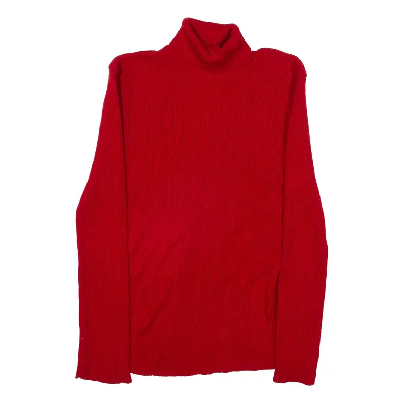 SANTORY Ribbed Jumper Red Tight Knit Roll Neck Womens XS