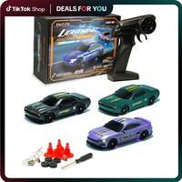 Hotfree New 1/43 Mini RC Drift Car, 4WD High-Speed Remote Control Dodge/Mustang Racing Model, Adjustable Underglow Lights, 2....