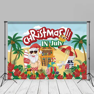 Hawaii Beach Bar Floral Christmas In July Backdrop - Aperturee