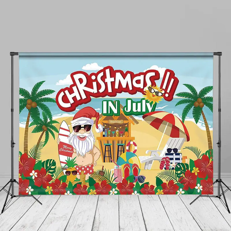 Hawaii Beach Bar Floral Christmas In July Backdrop - Aperturee