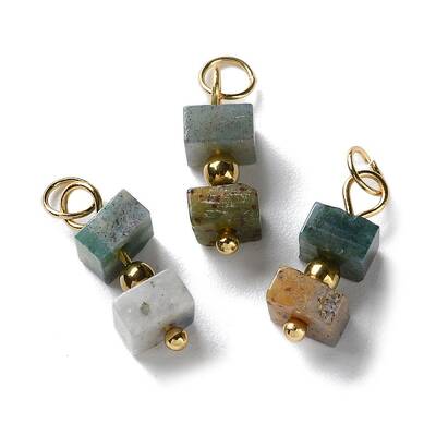 Natural Indian Agate Cuboid Beaded Pendants