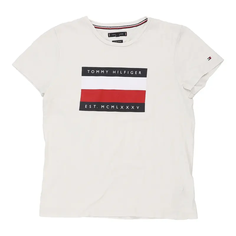 Tommy Hilfiger Graphic T-Shirt - Medium White Cotton