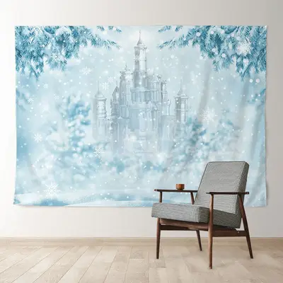 Aperturee Blue Castle Frozen World Winter Scene Backdrop