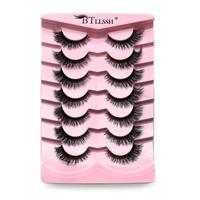 Fluffy False Eyelashes, 7 Pairs Cat Eye Look Faux Cluster Lashes, Natural Curling Eyelashes Extensions Accessories, Volumized...