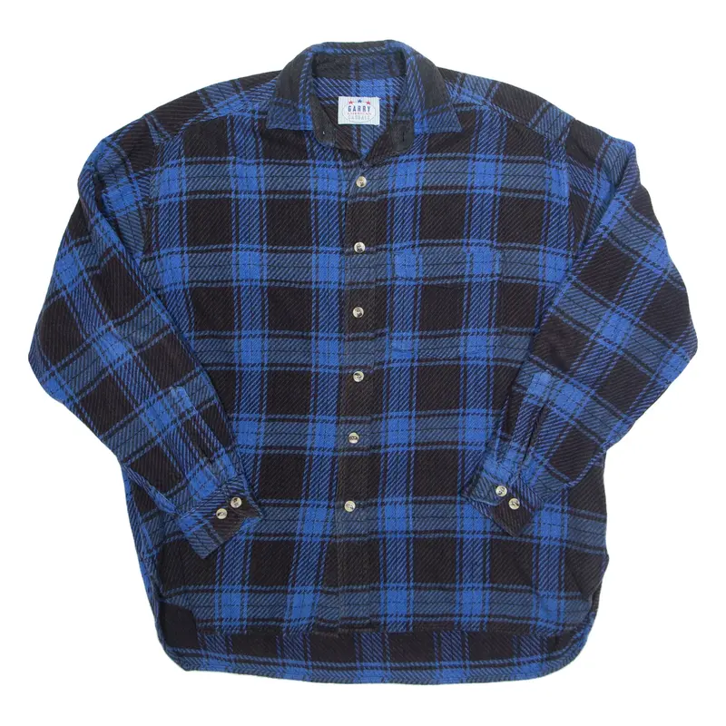 GARRY Lumberjack Mens Shirt Blue 90s Plaid Long Sleeve XL