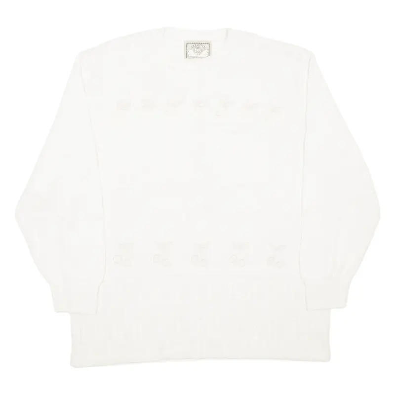 CARLOTTA Lemon Cherry Womens Patterned Jumper Cream Chunky Knit L