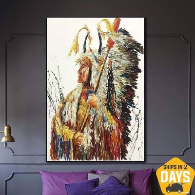 Large Original Abstract Indian Painting Native American Paintings On Canvas Human Oil Abstract Painting Fine Wall Art | INDIA...