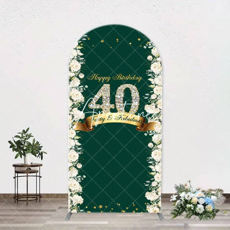 Floral Green Fabulous Arch 40th Birthday Backdrop
