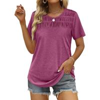 WIHOLL Women's Summer Tops 2025 Trendy Short Sleeve Shirts Smocked Crewneck Tee