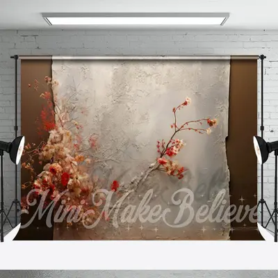 Gray Beige Blossom Petals Branch Retro Wall Backdrop - Aperturee