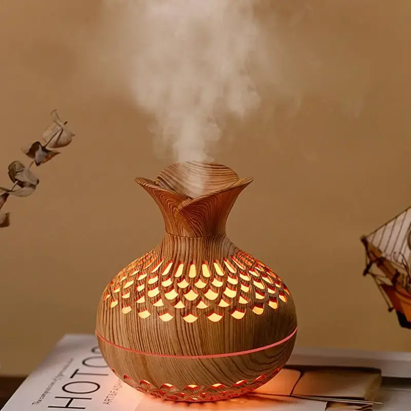 USB Powered Wooden Flower Design Humidifier, 1 Count 7-Color Night Light Humidifier, Desktop Air Humidity Conditioning Machin...