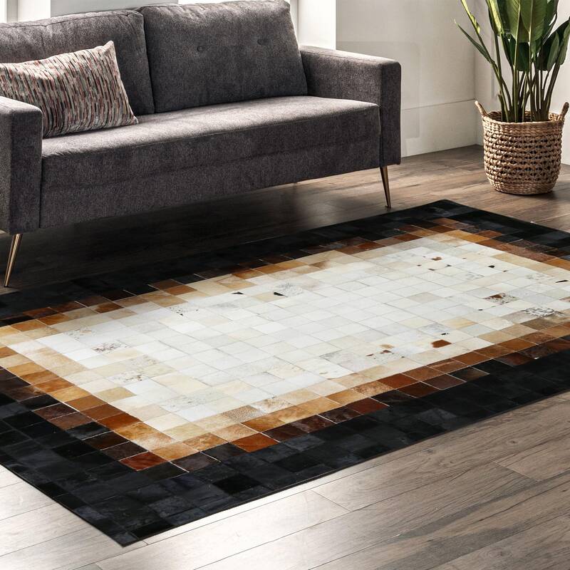 Black Ombre Framed Cream Cowhide Rug