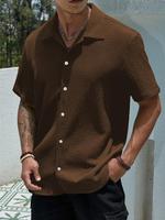 Men's Solid Color Short Sleeve Shirt, Regular Fit Casual Comfy Plain Top for Summer, Men's Clothes for Daily Wear, Casual Sty...