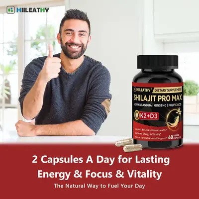 [K2 & D3] HIILEATHY Optimal Shilajit PRO MAX 60 Capsules Made in USA with Essential Minerals for Healthy Aging and Immune Sys...