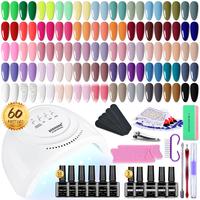 JODSONE Gel Nail Polish Kit 60 PCS with U V Light Base Top Coat 55 Shine Colors Bright and Dark Series Manicure Set