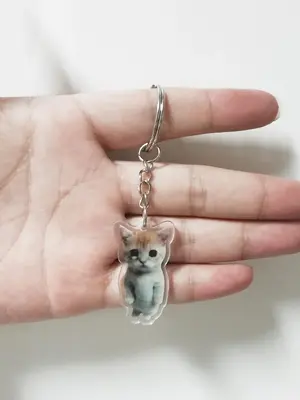 Cartoon Cat Design Keychain for Women and Men, Acrylic Key Ring with Chain, Keychain Accessories for Bag, Car, Office, Creati...