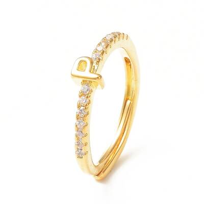 Clear Cubic Zirconia Initial Letter Adjustable Ring