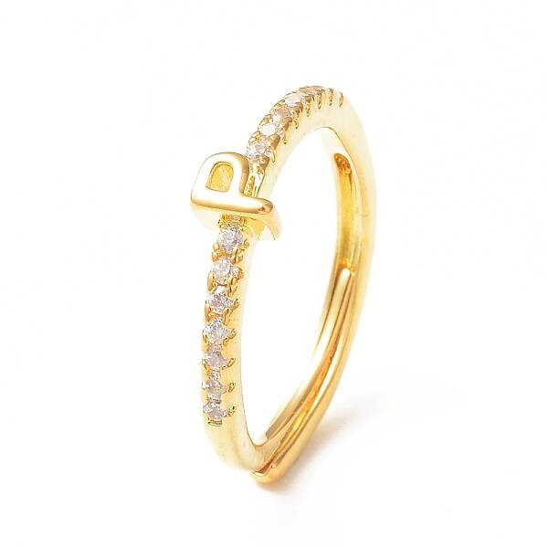 Clear Cubic Zirconia Initial Letter Adjustable Ring