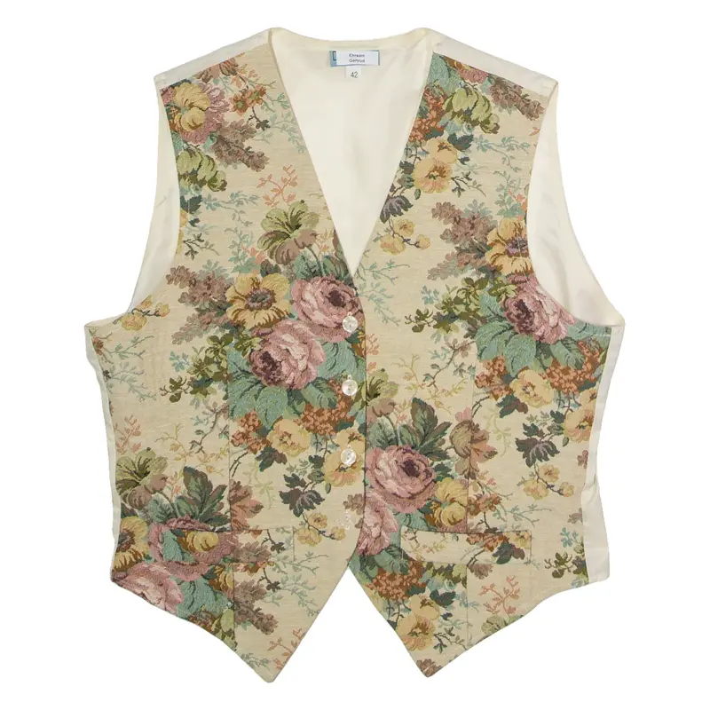 Womens Blazer Waistcoat Beige Knit Floral UK 14