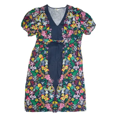 BODEN Womens Tea Dress Blue Linen Floral Short Sleeve Long UK 18