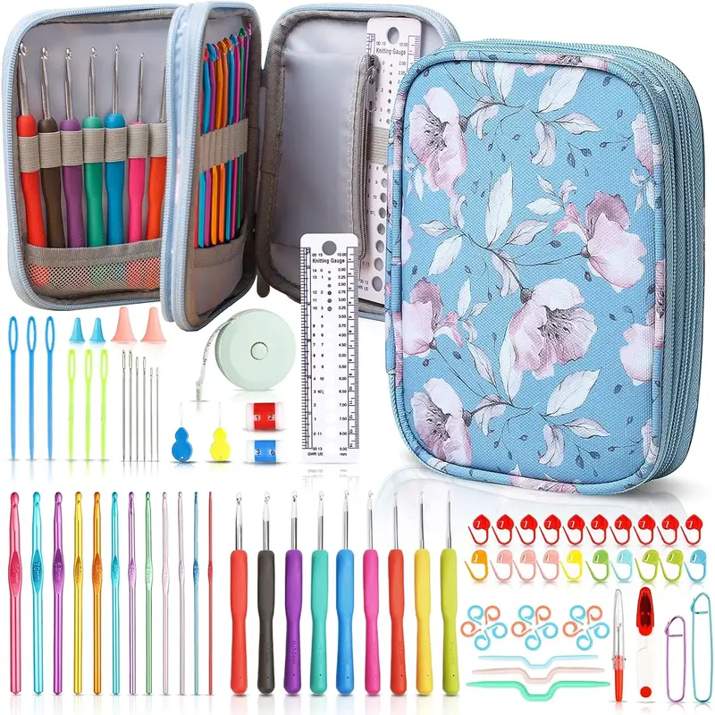 SHAXANO 86-Piece Crochet Hooks Kit with Case, Ergonomic Crochet Needles Weave Yarn Kits DIY Hand Knitting for Beginners & Exp...
