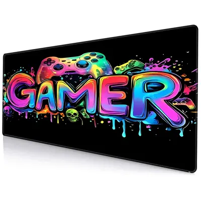 Gamer Neon Lights Design Mouse Pad, Durable Polyester Oblong Desk Mat for Gaming, Office & Home Use, Non-slip Keyboard & Mous...