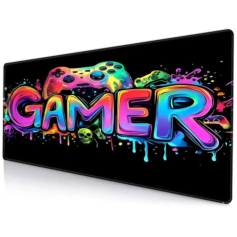 Gamer Neon Lights Design Mouse Pad, Durable Polyester Oblong Desk Mat for Gaming, Office & Home Use, Non-slip Keyboard & Mous...