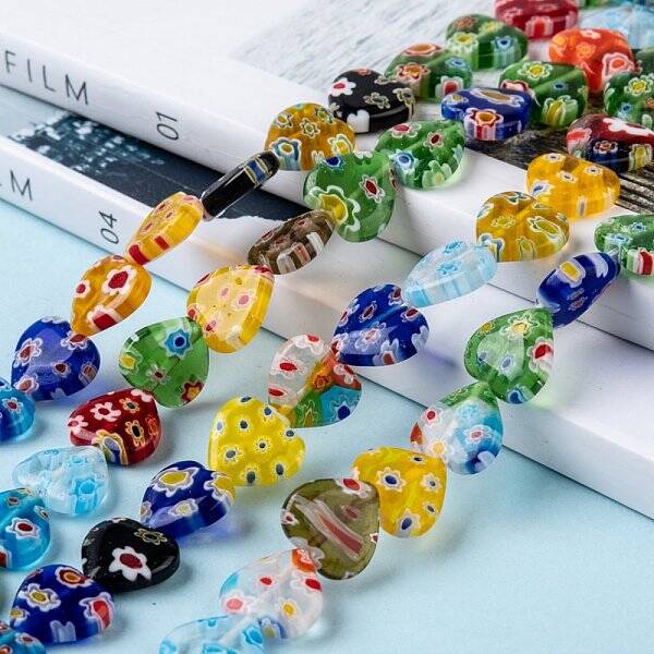 Handmade Millefiori Glass Heart Bead Strands