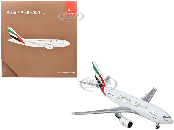 Airbus A310-300 Commercial Aircraft Emirates Airlines (A6-EKB) White with Striped Tail 1/400 Diecast Model Airplane by Gemini...
