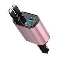 4 in 1 Retractable Car Charger,USB C Fast Charging Cable[Max100W] with Lighting Cable&Dual Port Compatible with iPhone,Samsun...