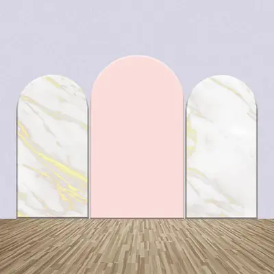 White Golden Marble Texture Pink Arch Backdrop Kit - Aperturee