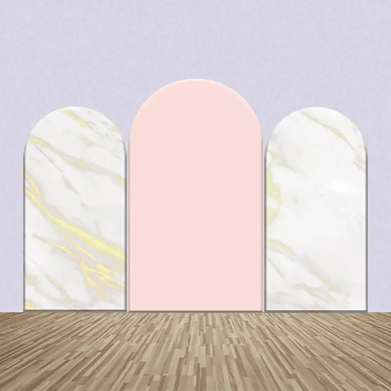 White Golden Marble Texture Pink Arch Backdrop Kit - Aperturee