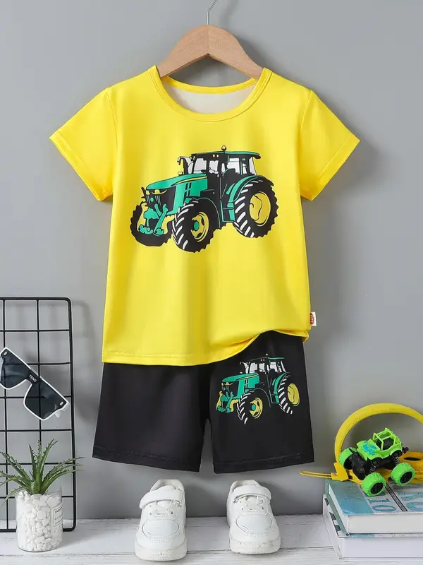 Two-Piece Set Toddler Boy's Short Sleeve Tee & Shorts, Casual Round Neck T-shirt & Shorts, Kids Summer Clothes for Daily Wear