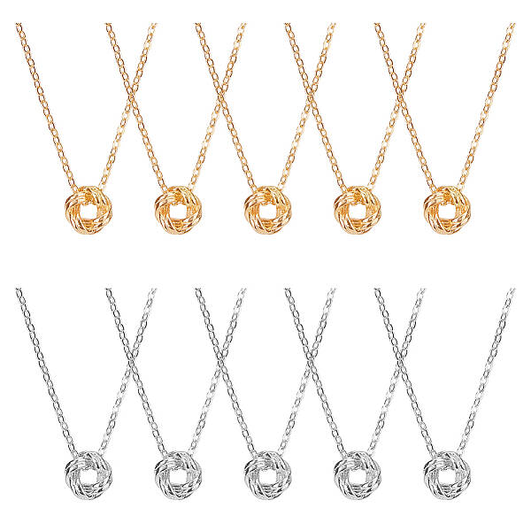 10Pcs 5 Style 304 Stainless Steel Ring Knot Pendant Necklaces Set for Women