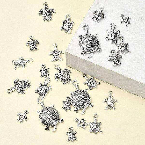 24Pcs 8 Styles Tibetan Style Alloy Sea Turtle Pendants