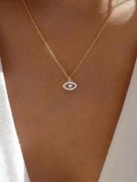 Women's Elegant Artificial Zircon Decor Evil Eye Charm Statement Necklace, Fashion Luxury Pendant Necklace for Party, Daily D...