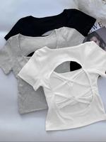 Women's Solid Color Square Neck Tee with Chest Pad, Casual Fashion Shortsleeve T-shirt for Daily Wear, Ladies Summer Clothes,...