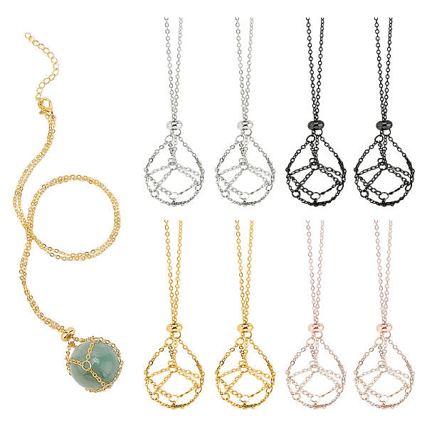 8Pcs 4 Colors Brass Macrame Pouch Necklace Making