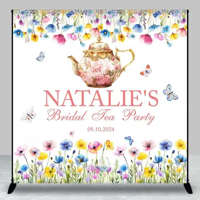 Tea Party Teapot Custom Name Bridal Shower Backdrop