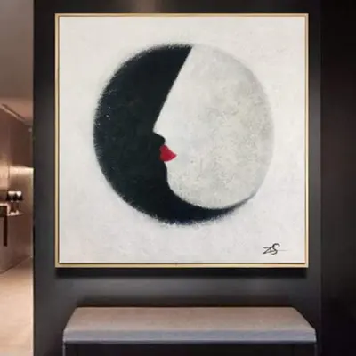 Abstract Painting Black And White Abstract Face Painting Modern Art Abstract Portrait Contemporary Art Abstract Red Lips Art ...