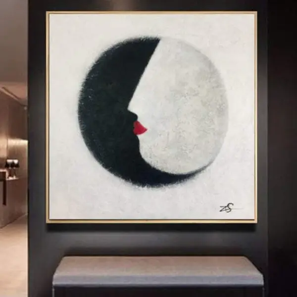 Abstract Painting Black And White Abstract Face Painting Modern Art Abstract Portrait Contemporary Art Abstract Red Lips Art ...